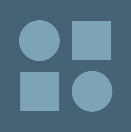 An abstract blue logo with light blue shapes over a dark blue background. The light blue shapes are a two circles and two squares diagonal from each other.